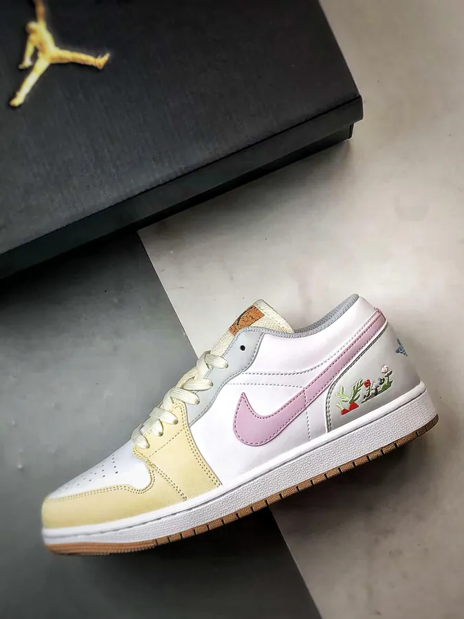 Air Jordan 1 Low in White, Gray, and Pink
