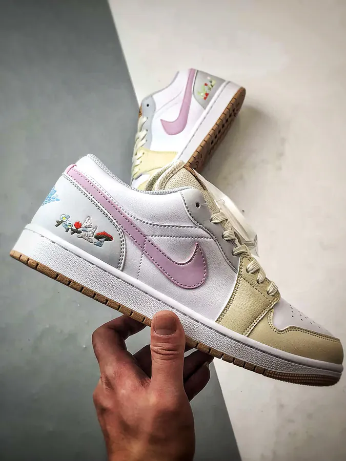 Air Jordan 1 Low in White, Gray, and Pink