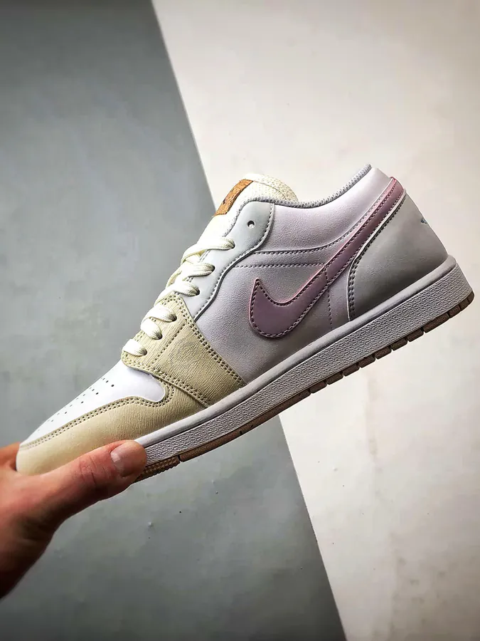 Air Jordan 1 Low in White, Gray, and Pink
