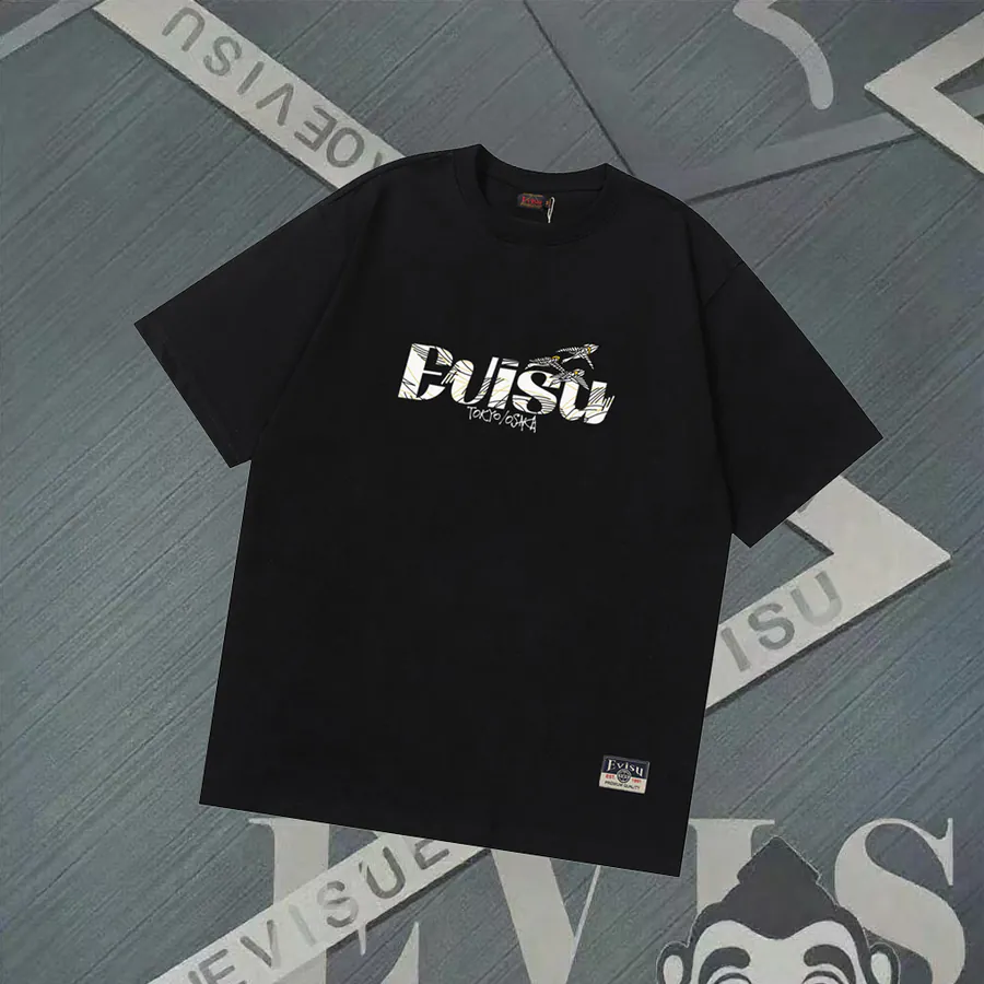 EVISU New Letter Print Short Sleeve Loose Fit Couple T Shirt