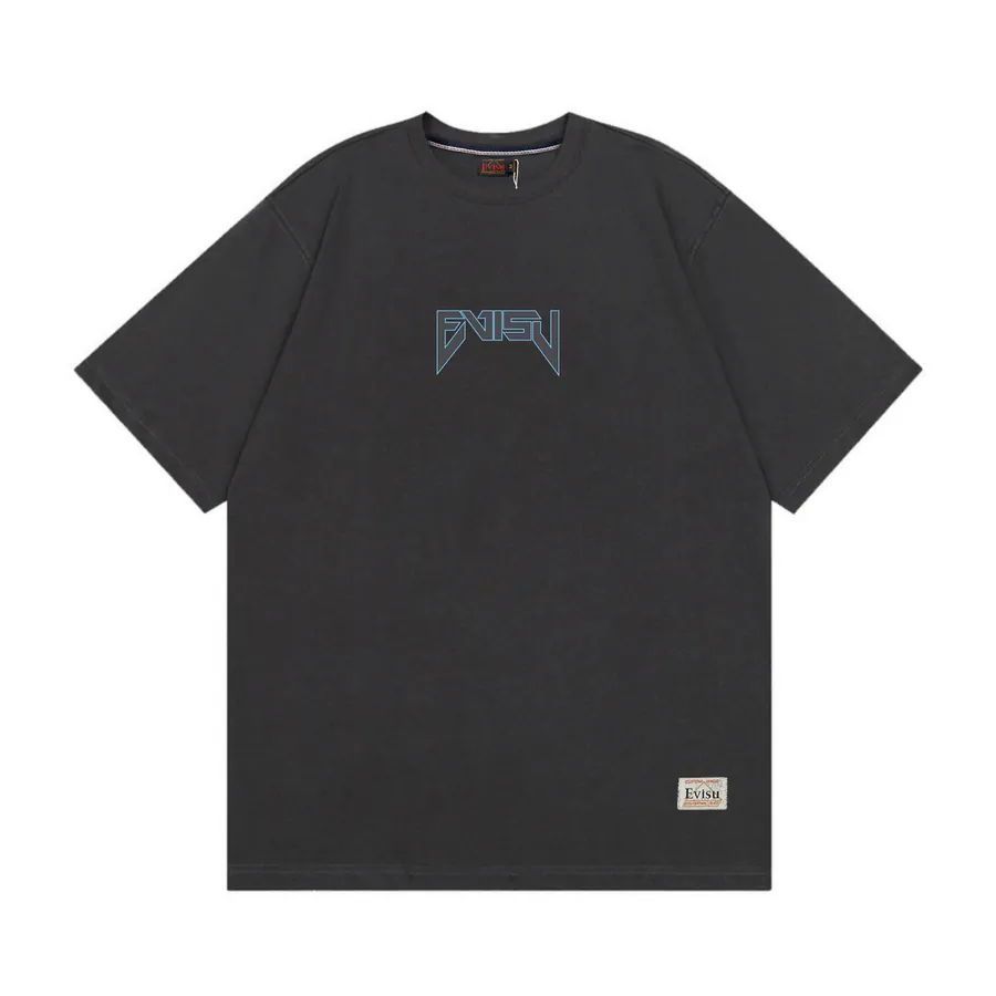 EVISU New Buddha Letter Print Loose Short Sleeve Casual T Shirt for Couples