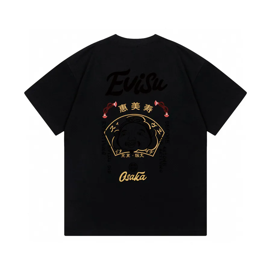 EVISU New Buddha Letter Print Short Sleeve Loose Fit Couple T Shirt