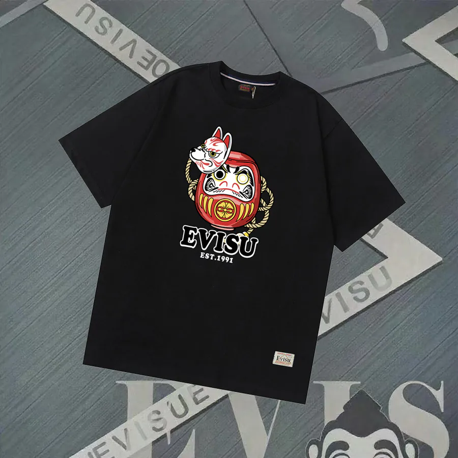 EVISU New Dharma Print Loose Fit Casual T Shirt for Couples