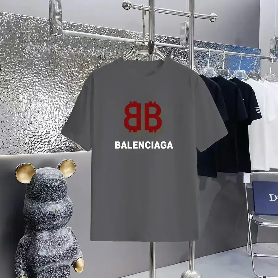 Balenciaga Parisian Print Round Neck Short Sleeve T Shirt