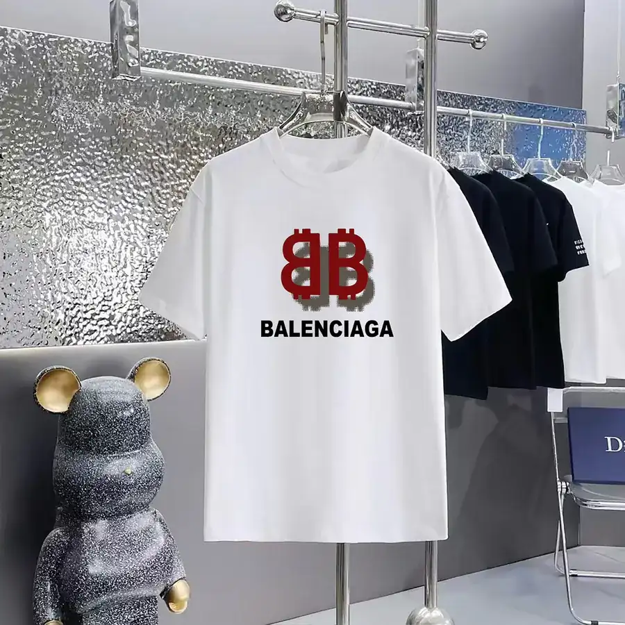 Balenciaga Parisian Print Round Neck Short Sleeve T Shirt