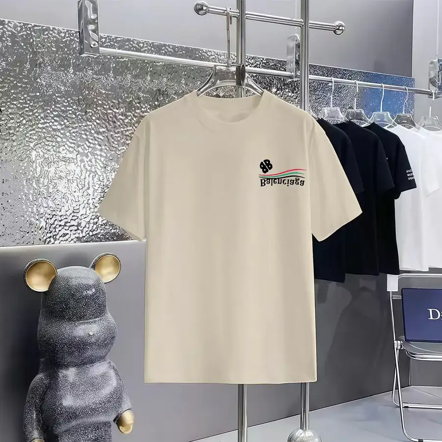Balenciaga Parisian Print Round Neck Short Sleeve T Shirt
