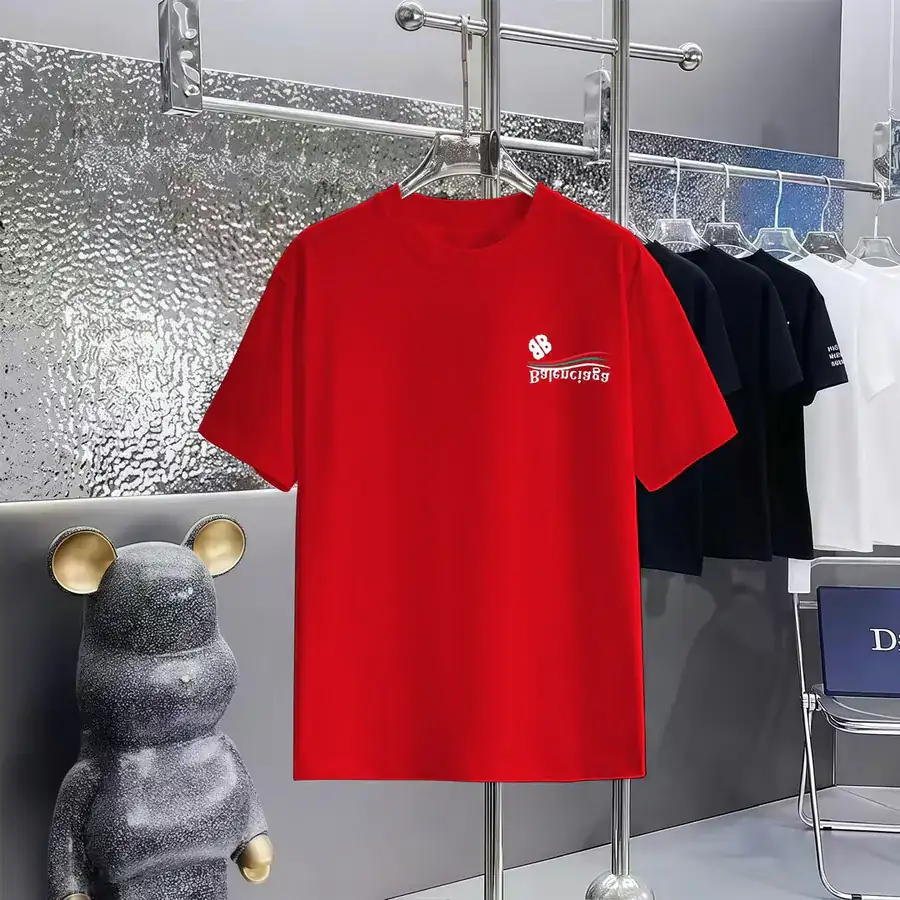 Balenciaga Parisian Print Round Neck Short Sleeve T Shirt