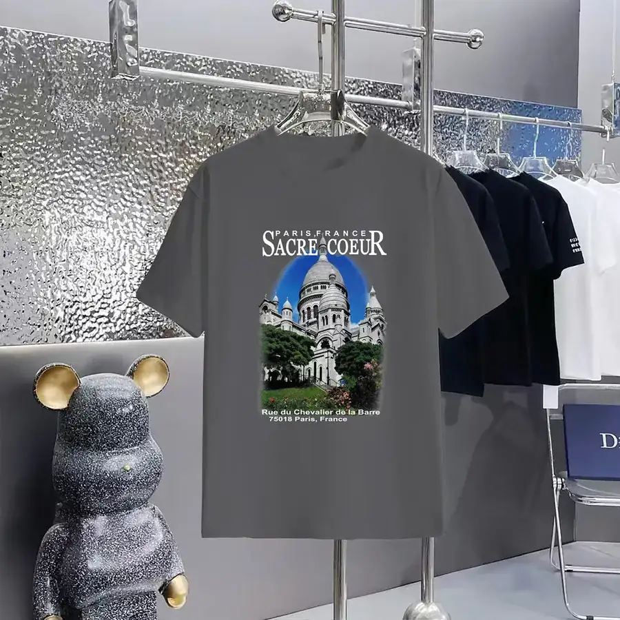 Balenciaga Parisian Print Round Neck Short Sleeve T Shirt