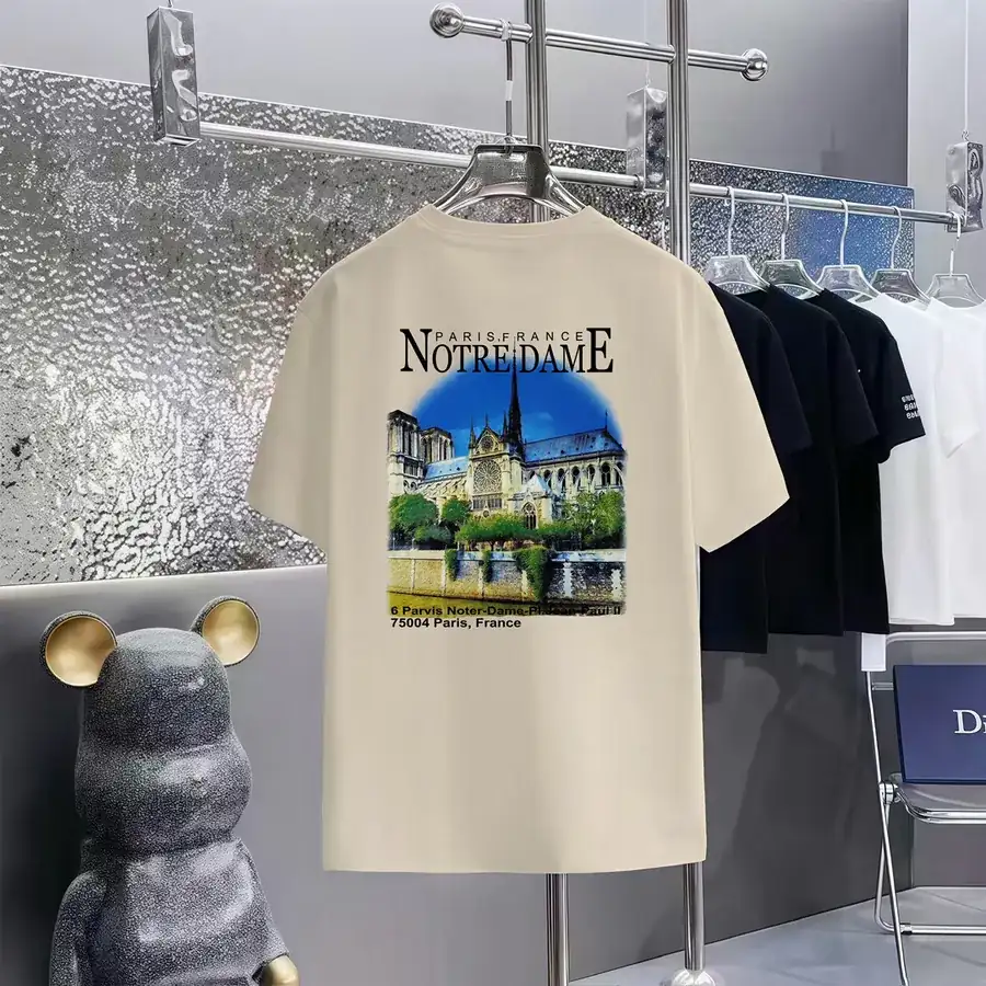 Balenciaga Parisian Print Round Neck Short Sleeve T Shirt