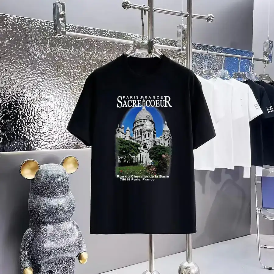 Balenciaga Parisian Print Round Neck Short Sleeve T Shirt