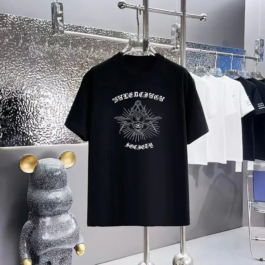 Balenciaga Parisian Print Round Neck Short Sleeve T Shirt