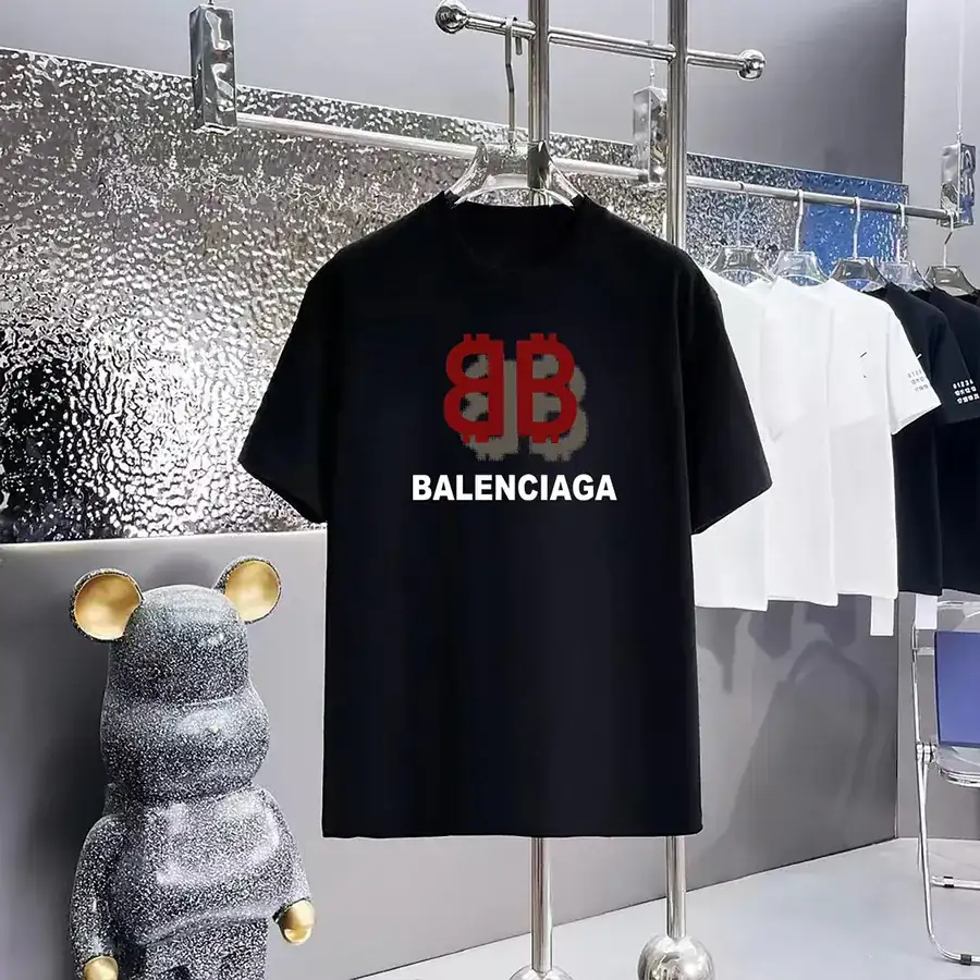 Balenciaga Parisian Print Round Neck Short Sleeve T Shirt