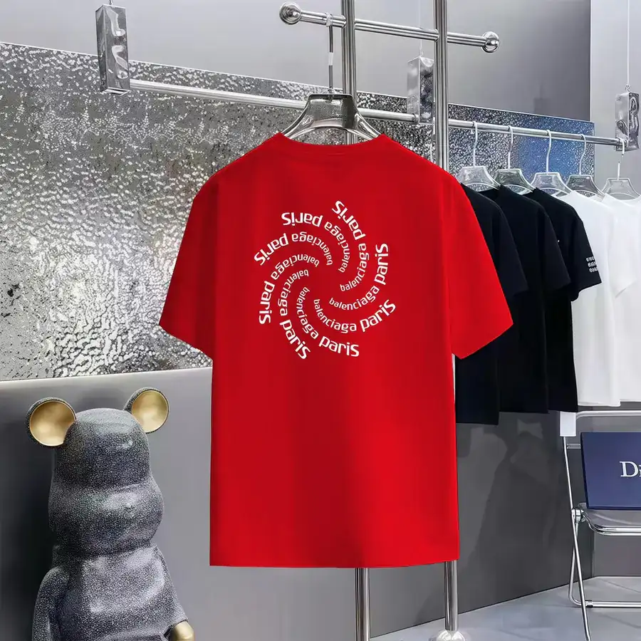 Balenciaga Parisian Print Round Neck Short Sleeve T Shirt