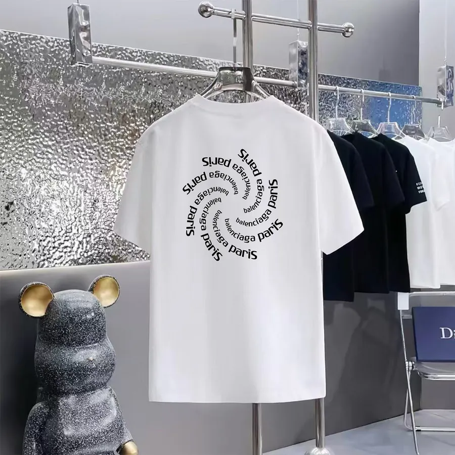 Balenciaga Parisian Print Round Neck Short Sleeve T Shirt