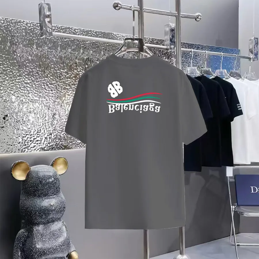 Balenciaga Parisian Print Round Neck Short Sleeve T Shirt