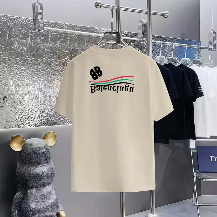 Balenciaga Parisian Print Round Neck Short Sleeve T Shirt