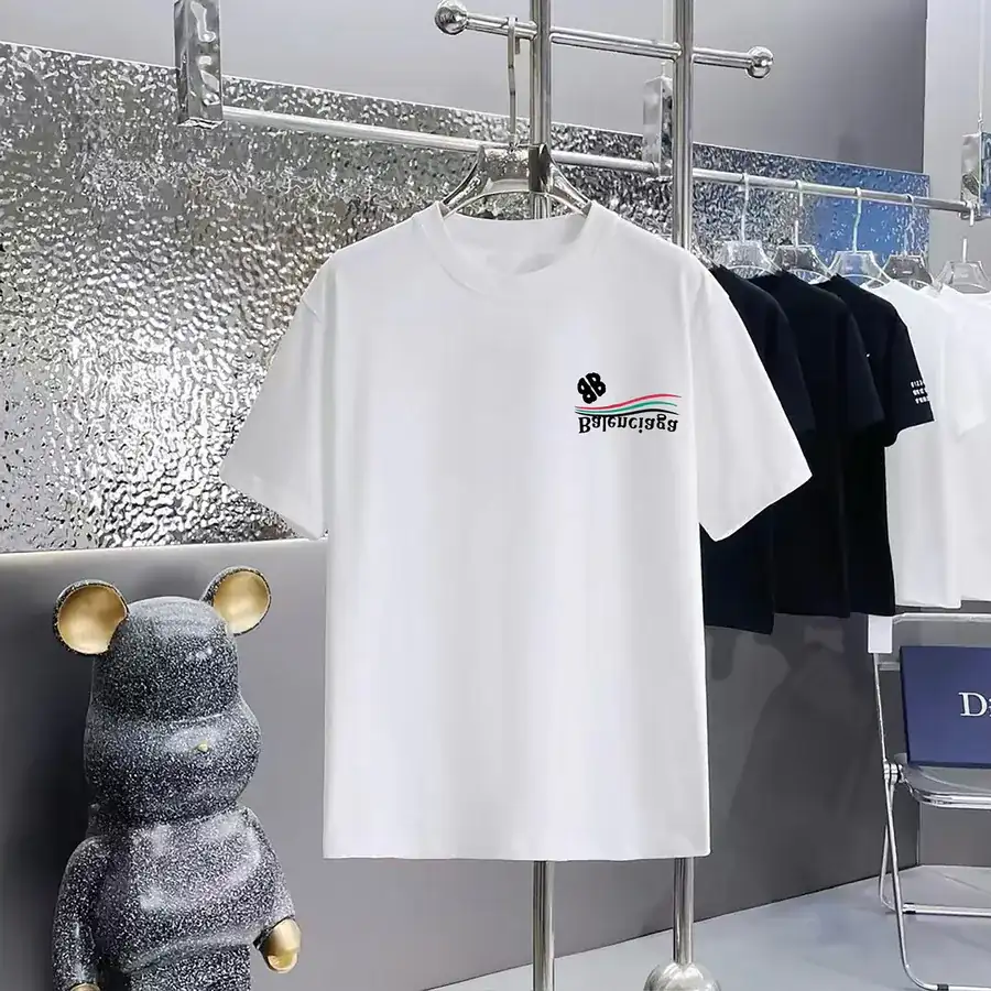 Balenciaga Parisian Print Round Neck Short Sleeve T Shirt