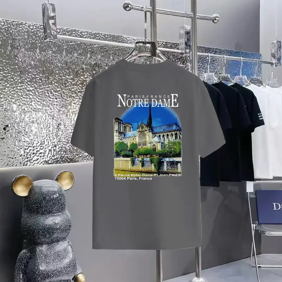 Balenciaga Parisian Print Round Neck Short Sleeve T Shirt