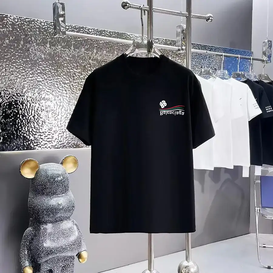 Balenciaga Parisian Print Round Neck Short Sleeve T Shirt