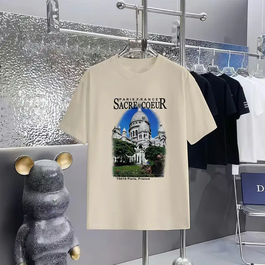 Balenciaga Parisian Print Round Neck Short Sleeve T Shirt