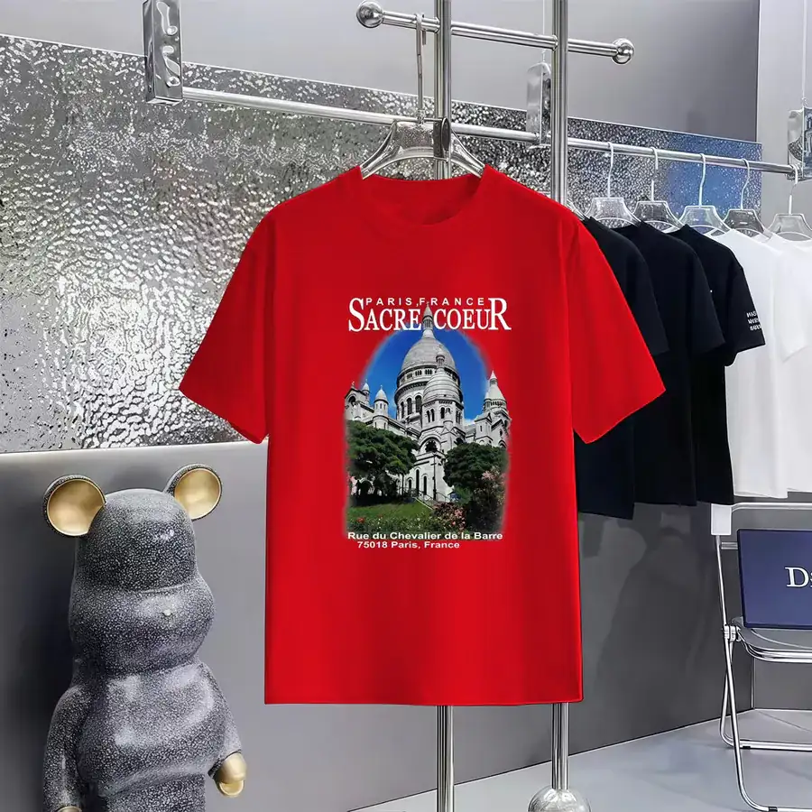 Balenciaga Parisian Print Round Neck Short Sleeve T Shirt