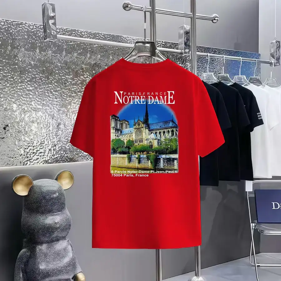 Balenciaga Parisian Print Round Neck Short Sleeve T Shirt