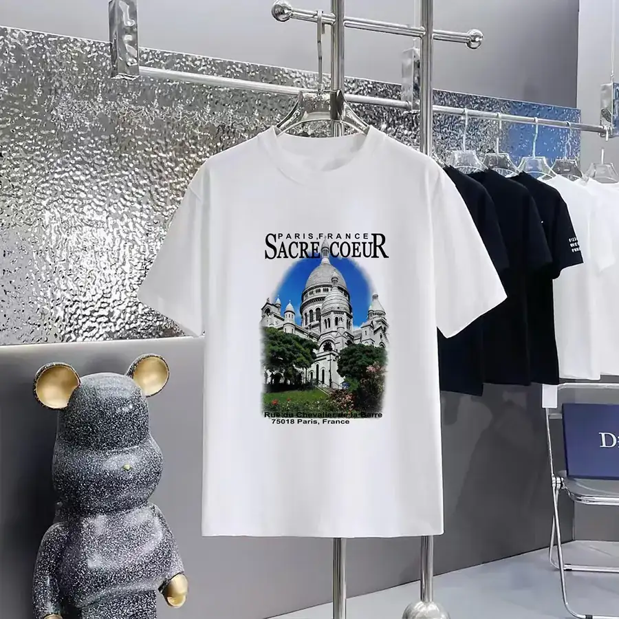 Balenciaga Parisian Print Round Neck Short Sleeve T Shirt