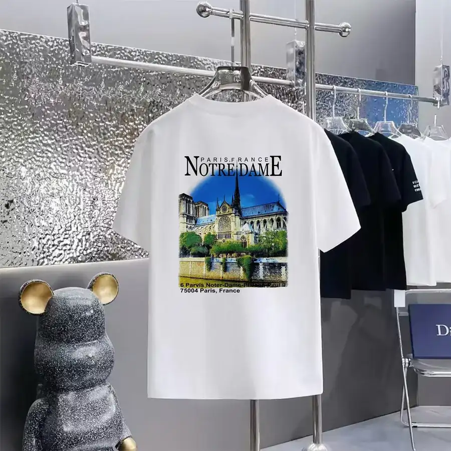 Balenciaga Parisian Print Round Neck Short Sleeve T Shirt