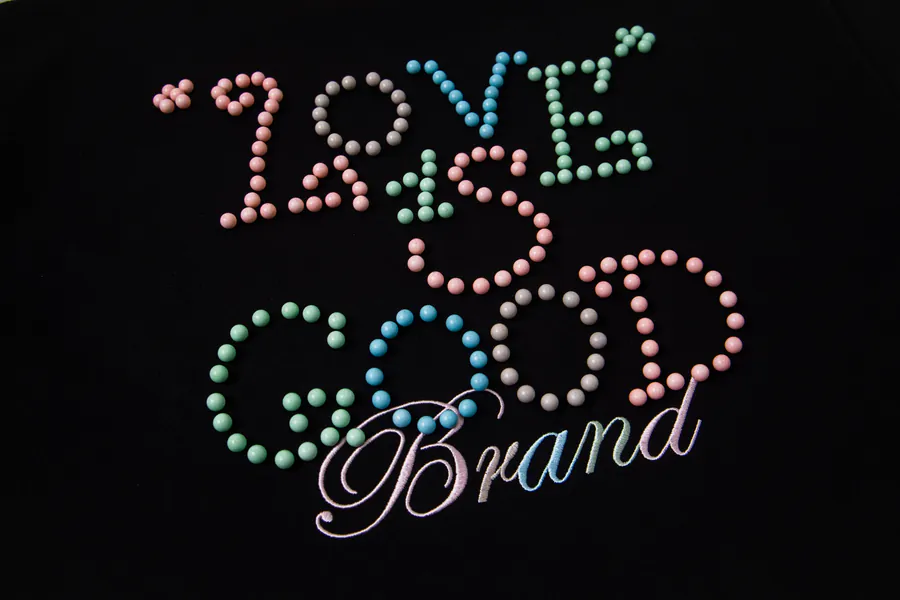 GOODBRAND 2025SS Love is Good Maroon Limited Edition Pearl Tag Fashion Short Sleeve