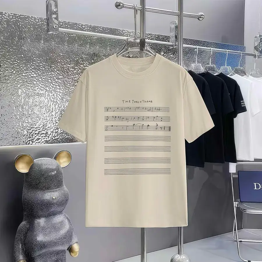 Balenciaga Parisian Print Round Neck Short Sleeve T Shirt