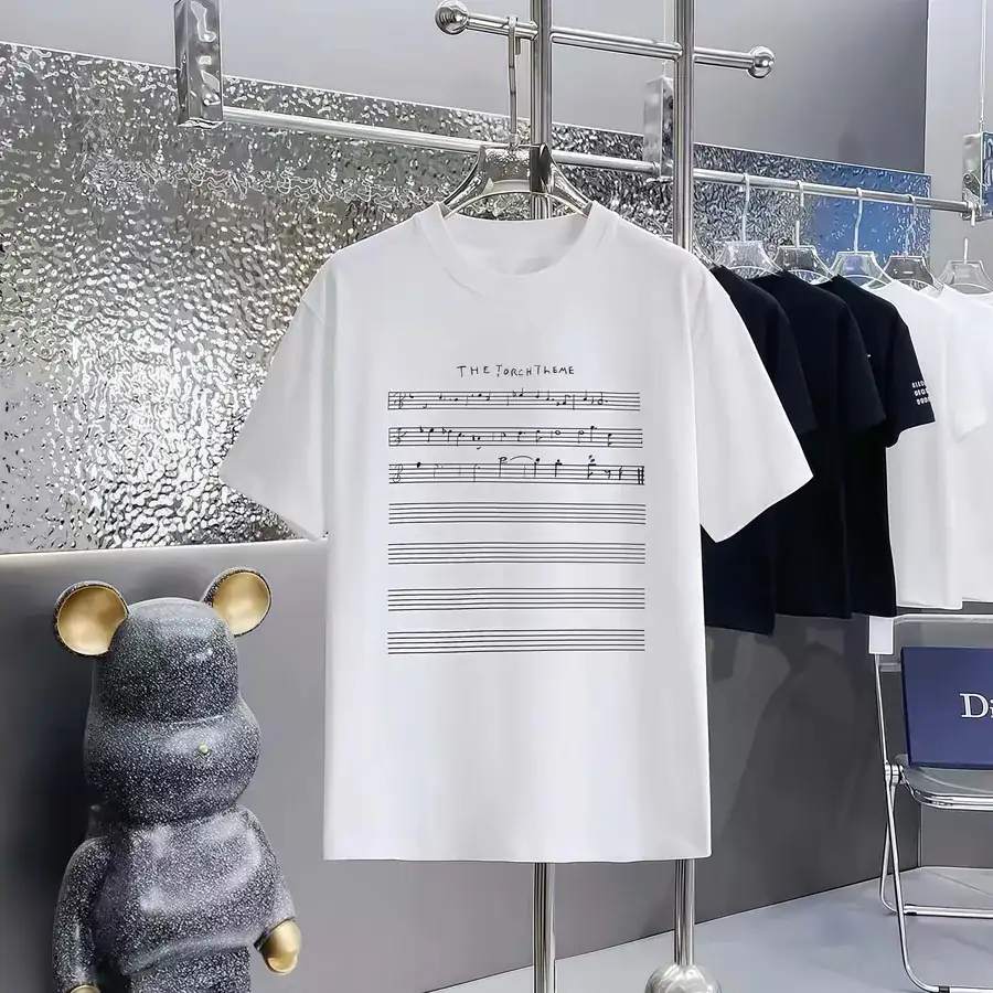Balenciaga Parisian Print Round Neck Short Sleeve T Shirt