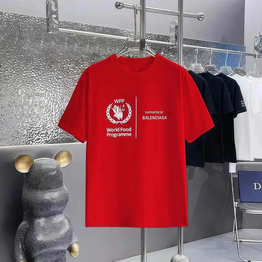 Balenciaga Parisian Print Round Neck Short Sleeve T Shirt
