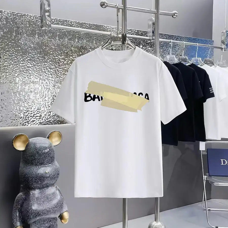 Balenciaga Parisian Print Round Neck Short Sleeve T Shirt
