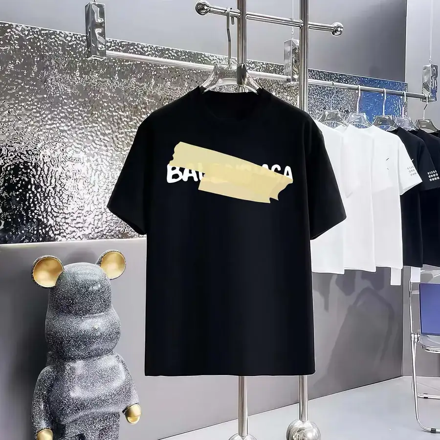 Balenciaga Parisian Print Round Neck Short Sleeve T Shirt