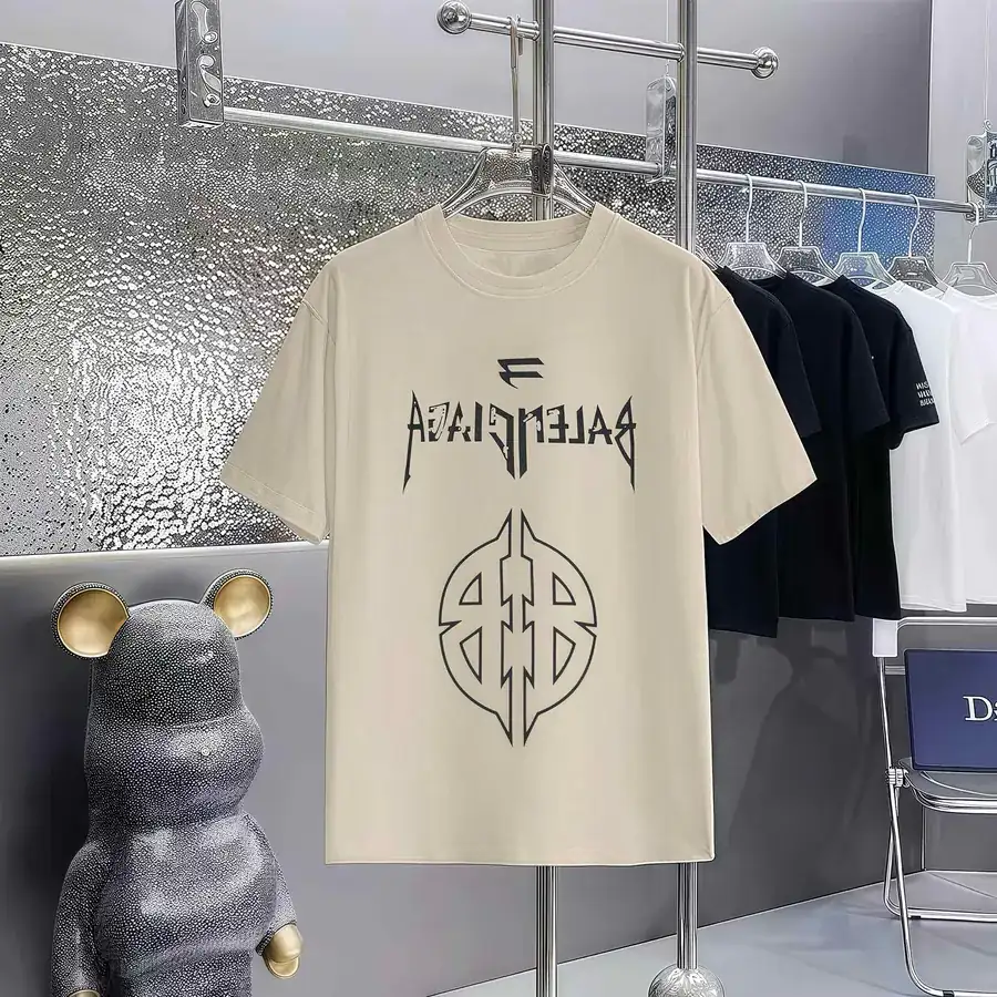 Balenciaga Parisian Print Round Neck Short Sleeve T Shirt