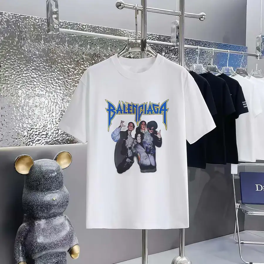 Balenciaga Parisian Print Round Neck Short Sleeve T Shirt