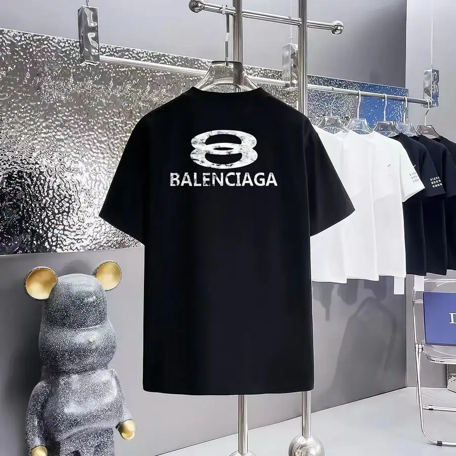 Balenciaga Paris Print Round Neck Short Sleeve T Shirt