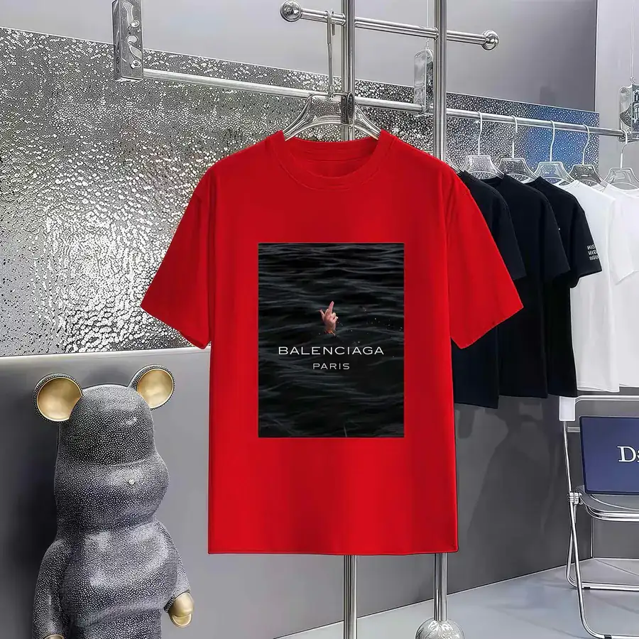 Balenciaga Parisian Print Round Neck Short Sleeve T Shirt