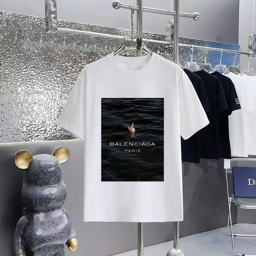 Balenciaga Parisian Print Round Neck Short Sleeve T Shirt
