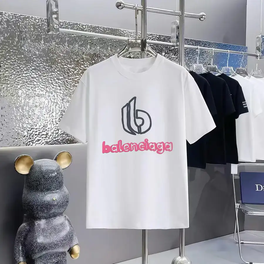 Balenciaga Paris Print Round Neck Short Sleeve T Shirt