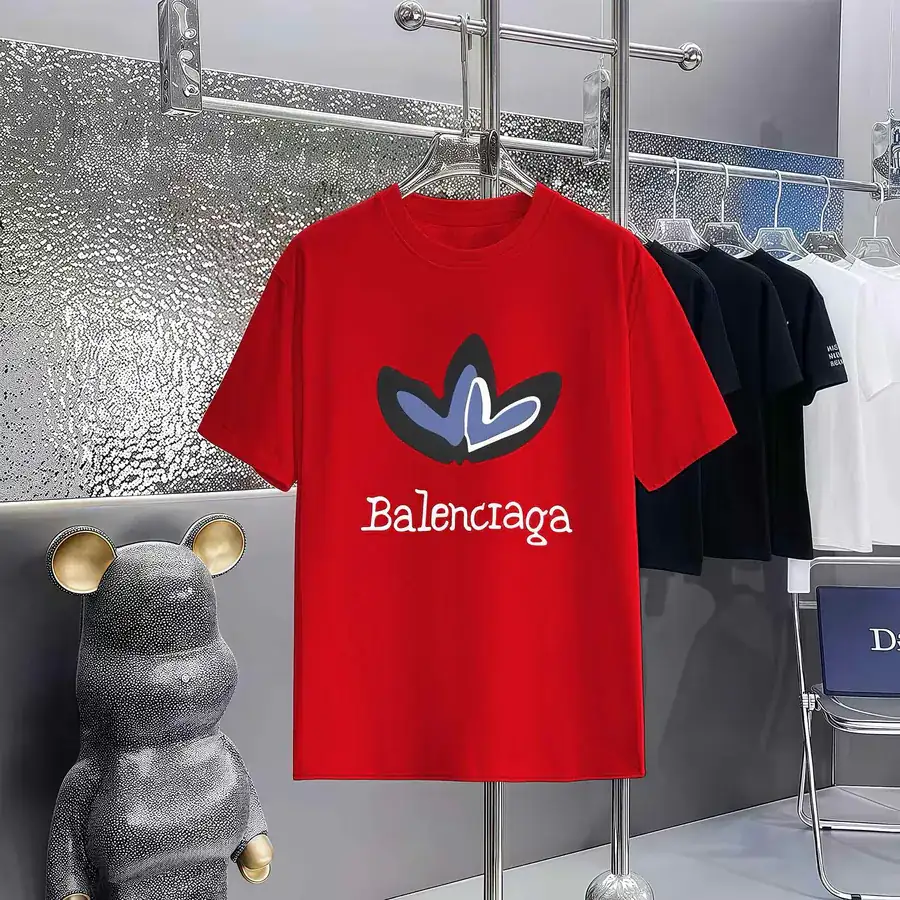 Balenciaga Parisian Print Round Neck Short Sleeve T Shirt