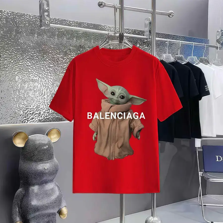 Balenciaga Parisian Print Round Neck Short Sleeve T Shirt