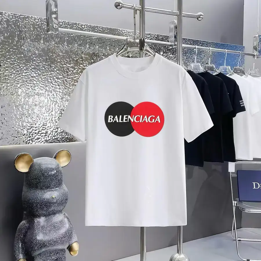 Balenciaga Parisian Print Round Neck Short Sleeve T Shirt