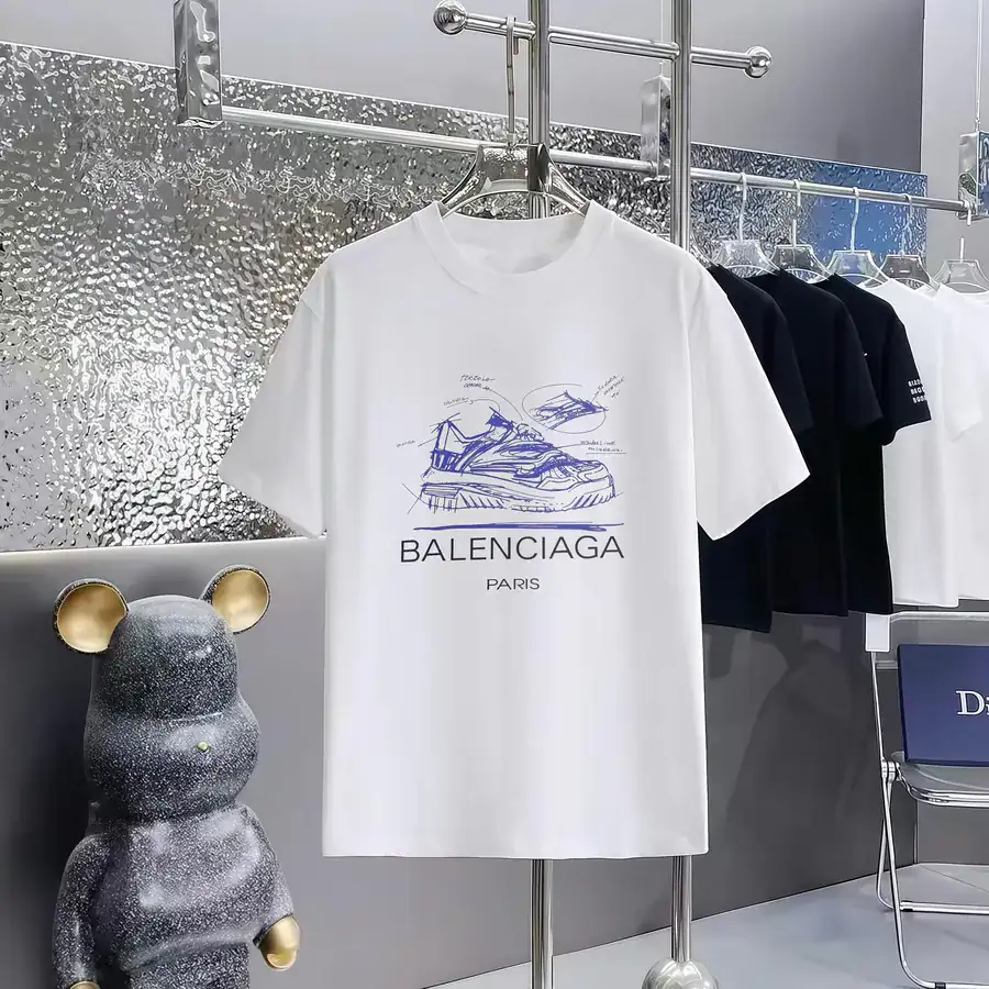 Balenciaga Parisian Print Round Neck Short Sleeve T Shirt