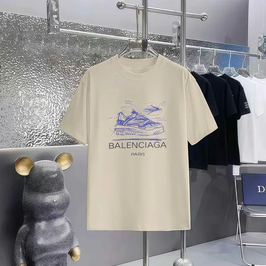 Balenciaga Parisian Print Round Neck Short Sleeve T Shirt