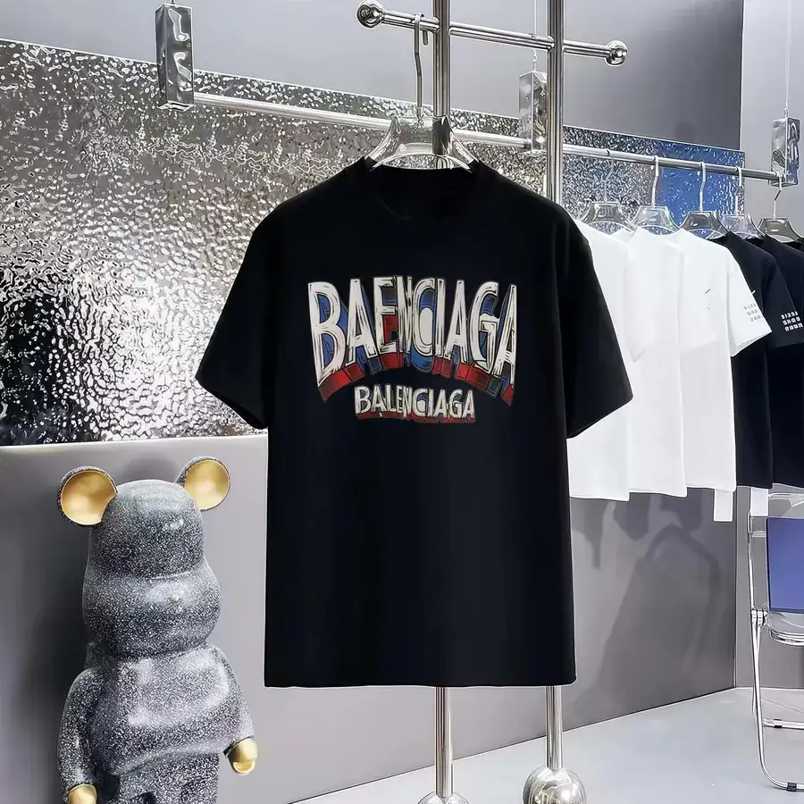 Balenciaga Paris Print Round Neck Short Sleeve T Shirt