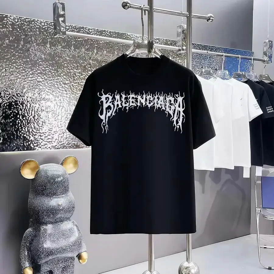 Balenciaga Paris Print Round Neck Short Sleeve T Shirt