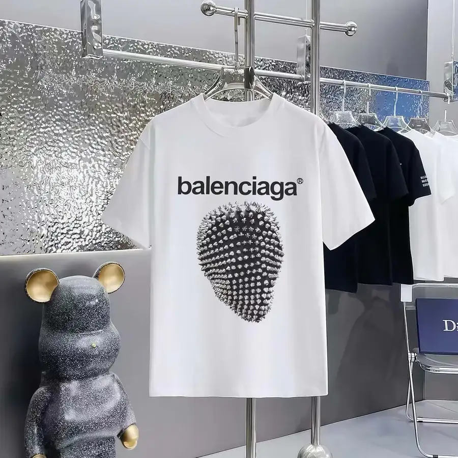 Balenciaga Parisian Print Round Neck Short Sleeve T Shirt