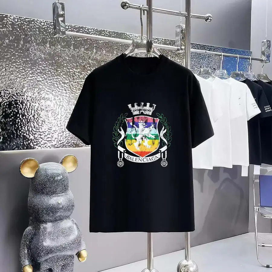 Balenciaga Parisian Print Round Neck Short Sleeve T Shirt