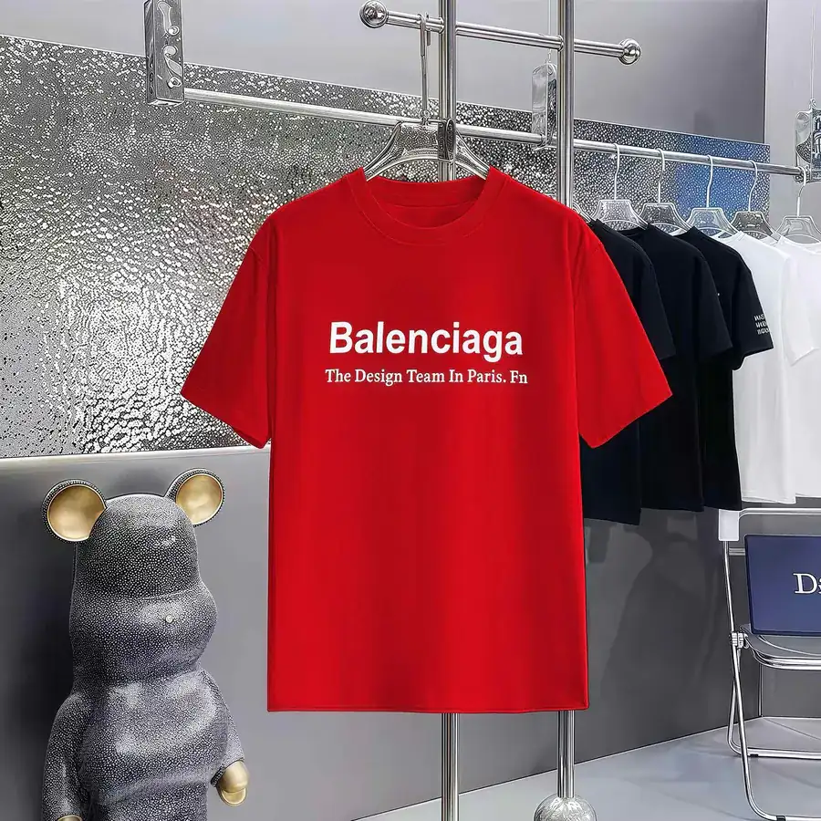 Balenciaga Parisian Print Round Neck Short Sleeve T Shirt